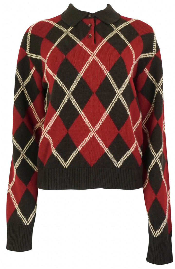 Guest in Residence Collegiate Argyle Polo Top in Burnt Cocoa Combo