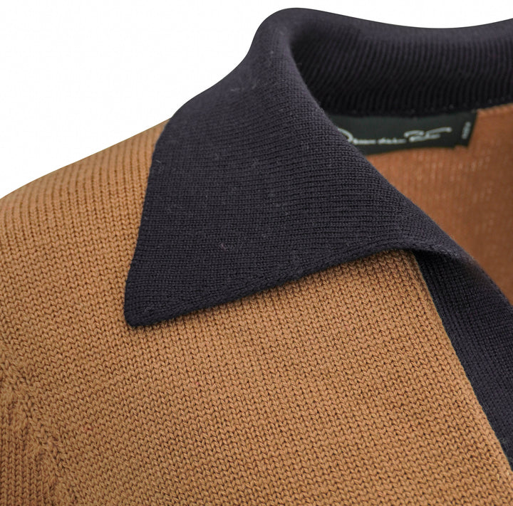Oscar de la Renta Short Sleeve Polo Sweater in Walnut