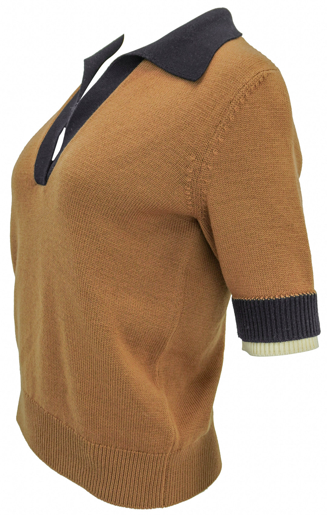 Oscar de la Renta Short Sleeve Polo Sweater in Walnut