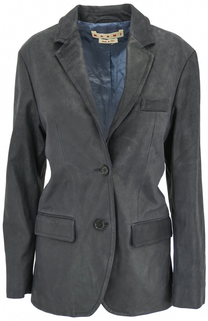 MARNI Suede Coat in Navy