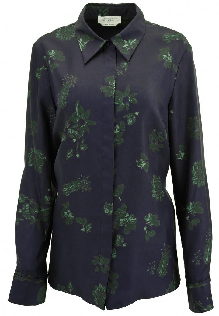 Gabriela Hearst Cruz Blouse in Dark Navy and Emerald Green