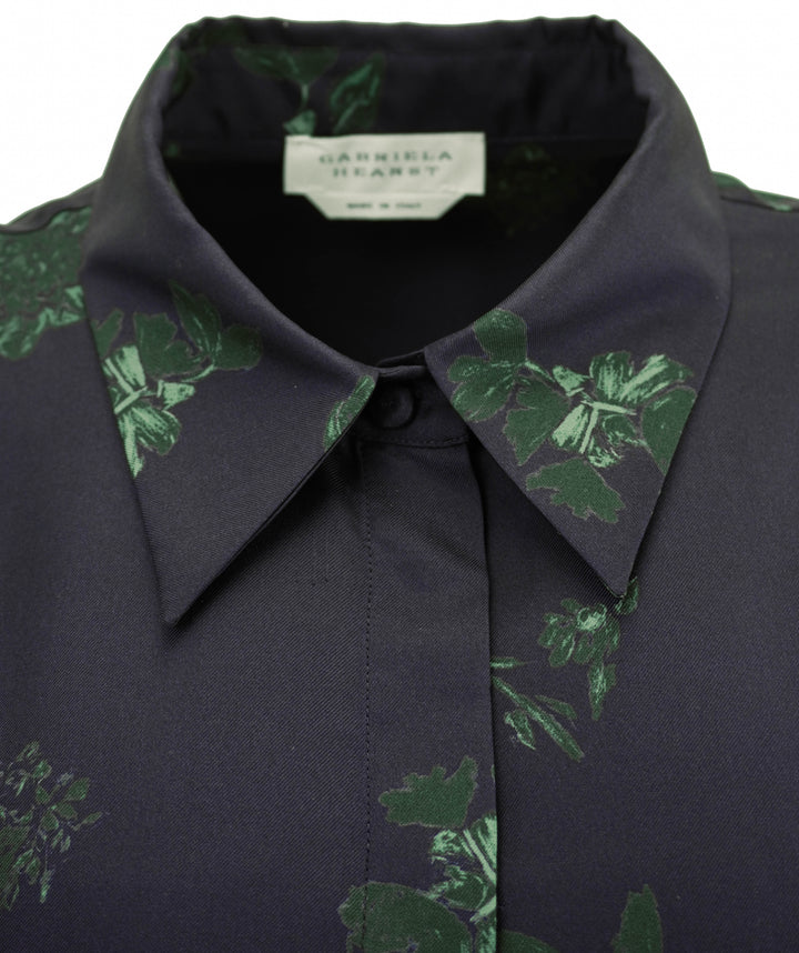 Gabriela Hearst Cruz Blouse in Dark Navy and Emerald Green