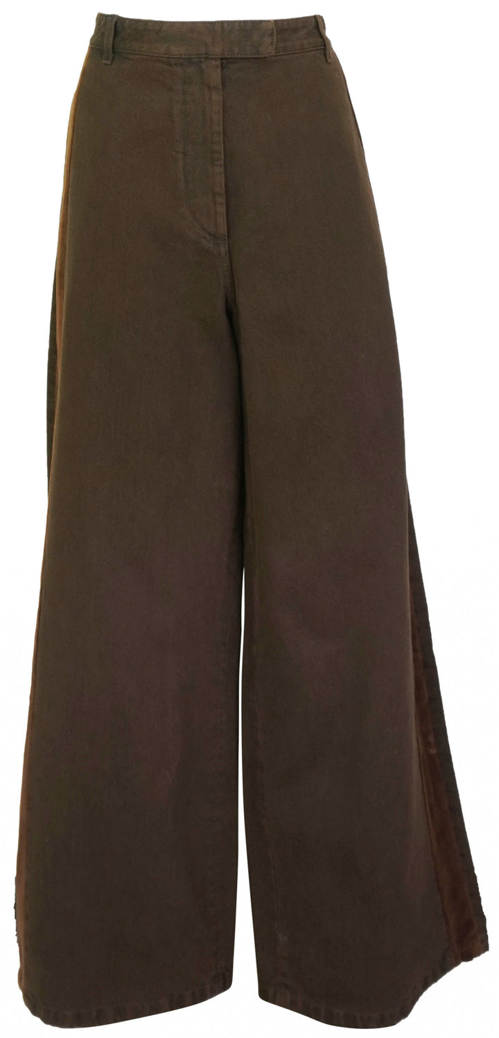 Dries Van Noten Wide Leg Denim Trousers in Brown