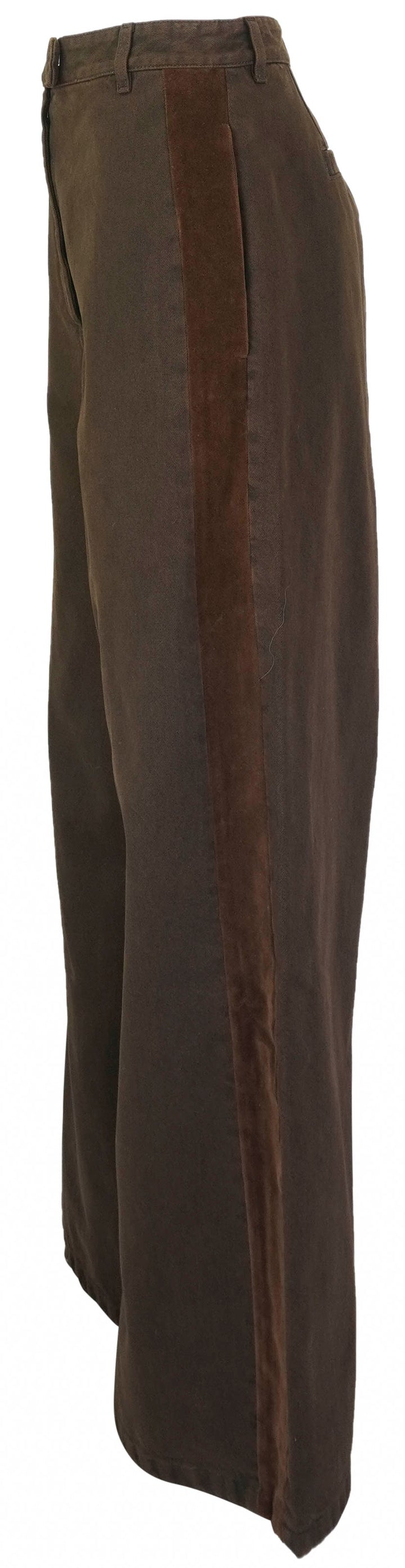 Dries Van Noten Wide Leg Denim Trousers in Brown