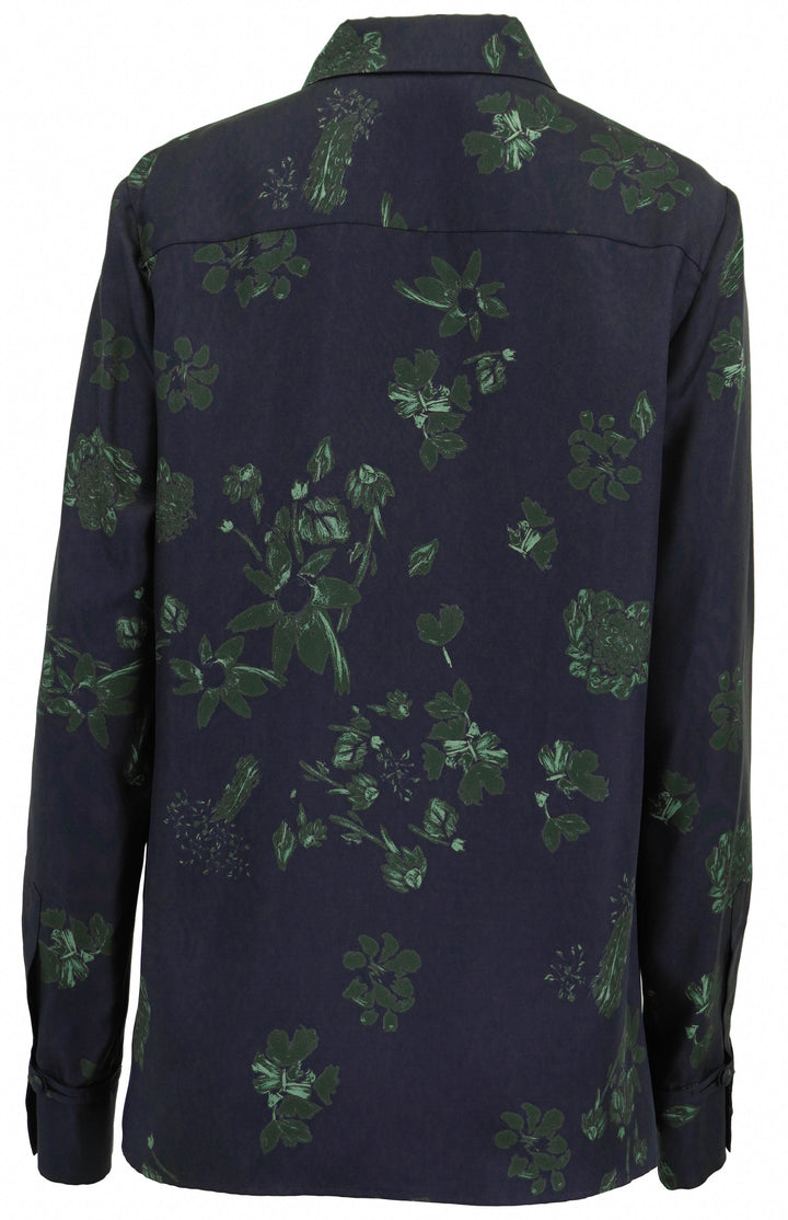 Gabriela Hearst Cruz Blouse in Dark Navy and Emerald Green