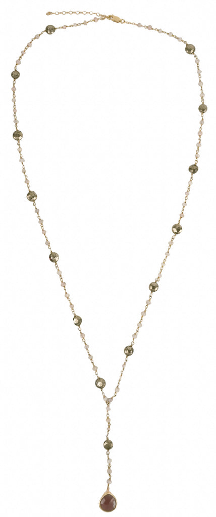Ela Rae Yaeli Necklace in Pyrite and Pink Opal