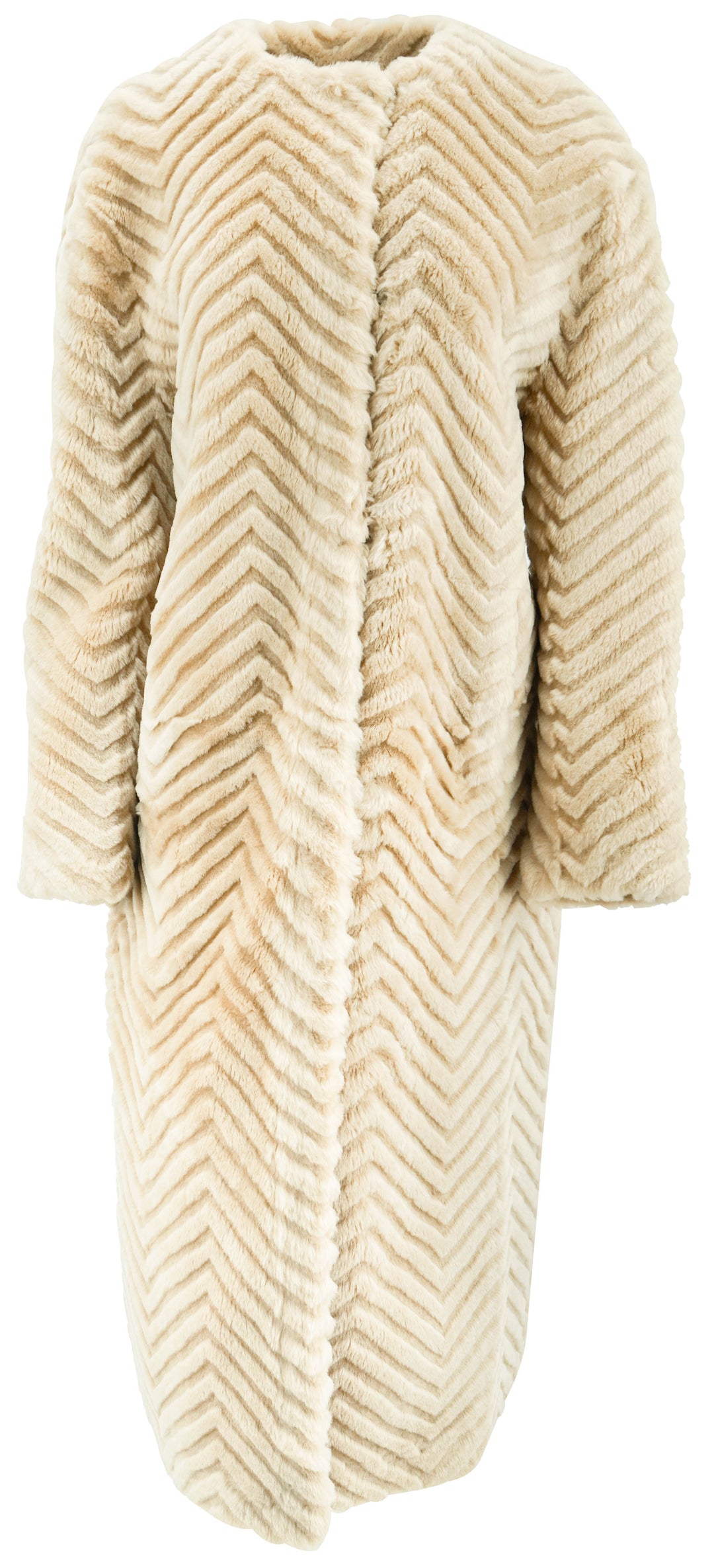 Zeynep Arcay Laser Cut Shearling Coat in Beige - Discounts on Zeynep Arcay at UAL