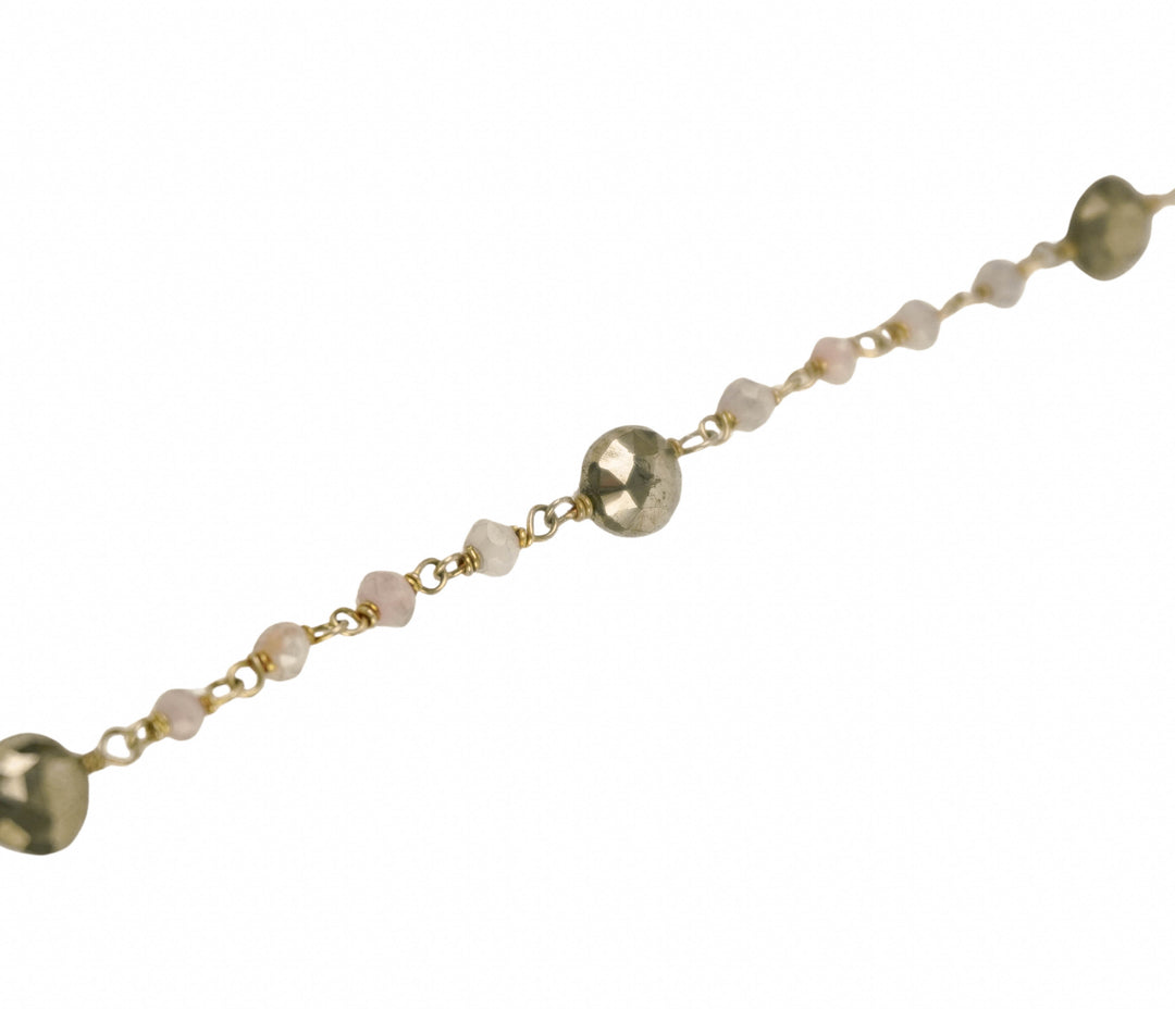 Ela Rae Yaeli Necklace in Pyrite and Pink Opal - Discounts on Ela Rae at UAL