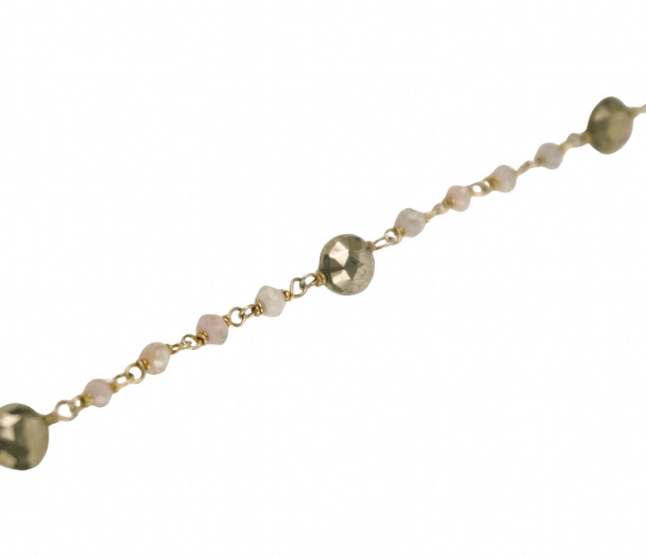 Ela Rae Yaeli Necklace in Pyrite and Pink Opal - Discounts on Ela Rae at UAL