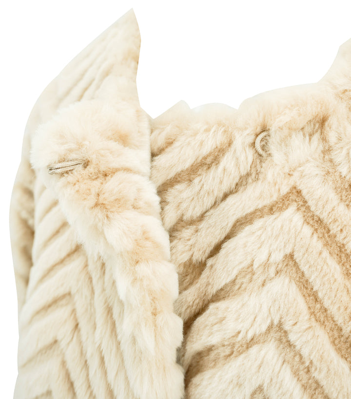 Zeynep Arcay Laser Cut Shearling Coat in Beige - Discounts on Zeynep Arcay at UAL