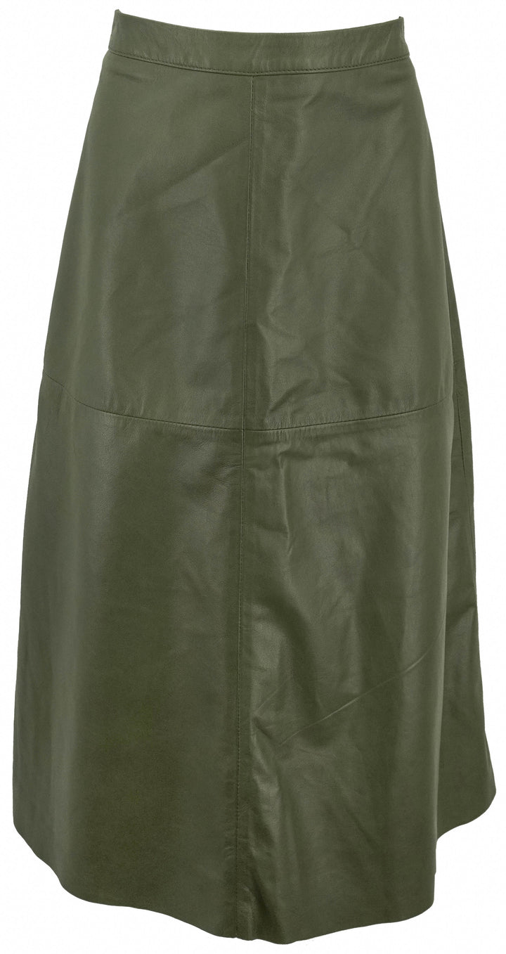 Officine Générale Leather Midi Skirt in Green - Discounts on Officine Générale at UAL