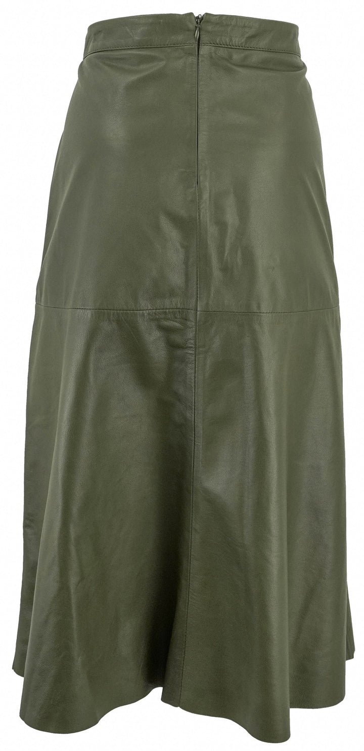 Officine Générale Leather Midi Skirt in Green - Discounts on Officine Générale at UAL
