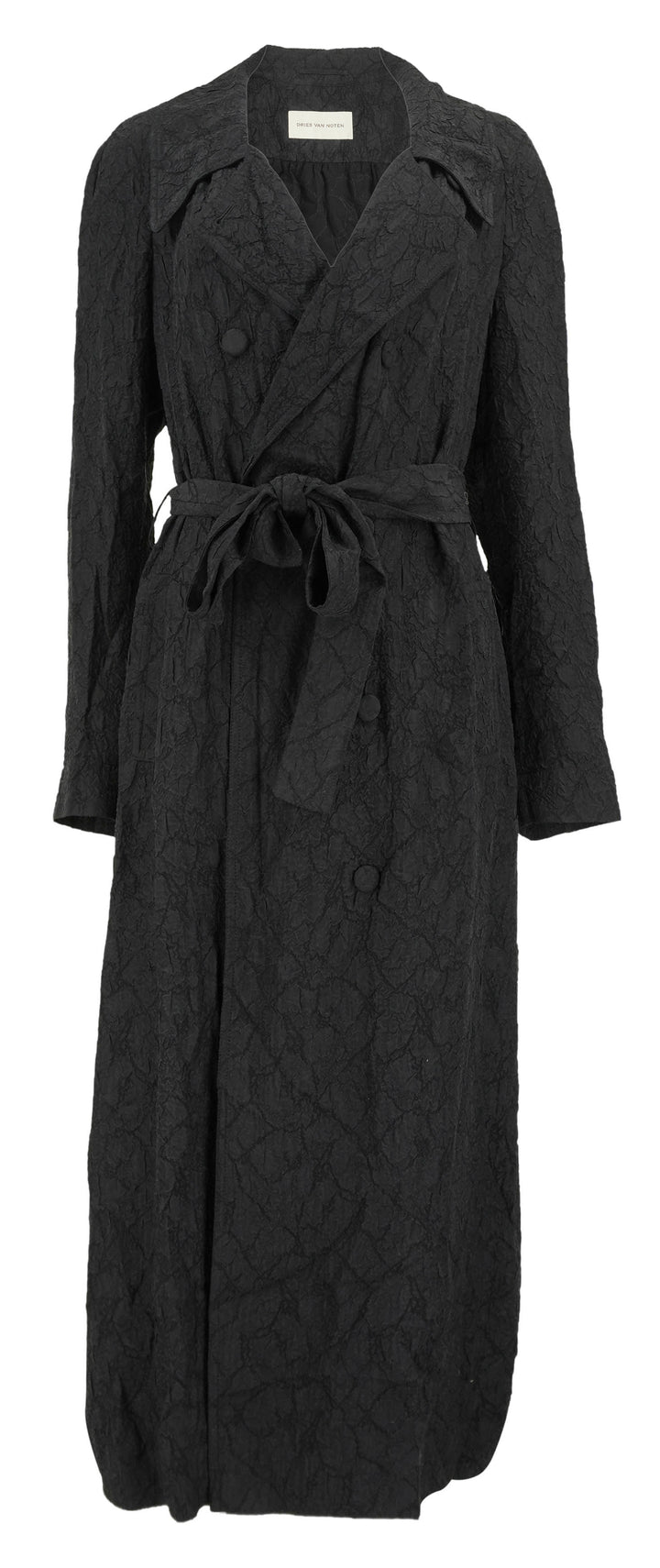 Dries Van Noten Crinkle Fabric Trench Coat in Black - Discounts on Dries Van Noten at UAL