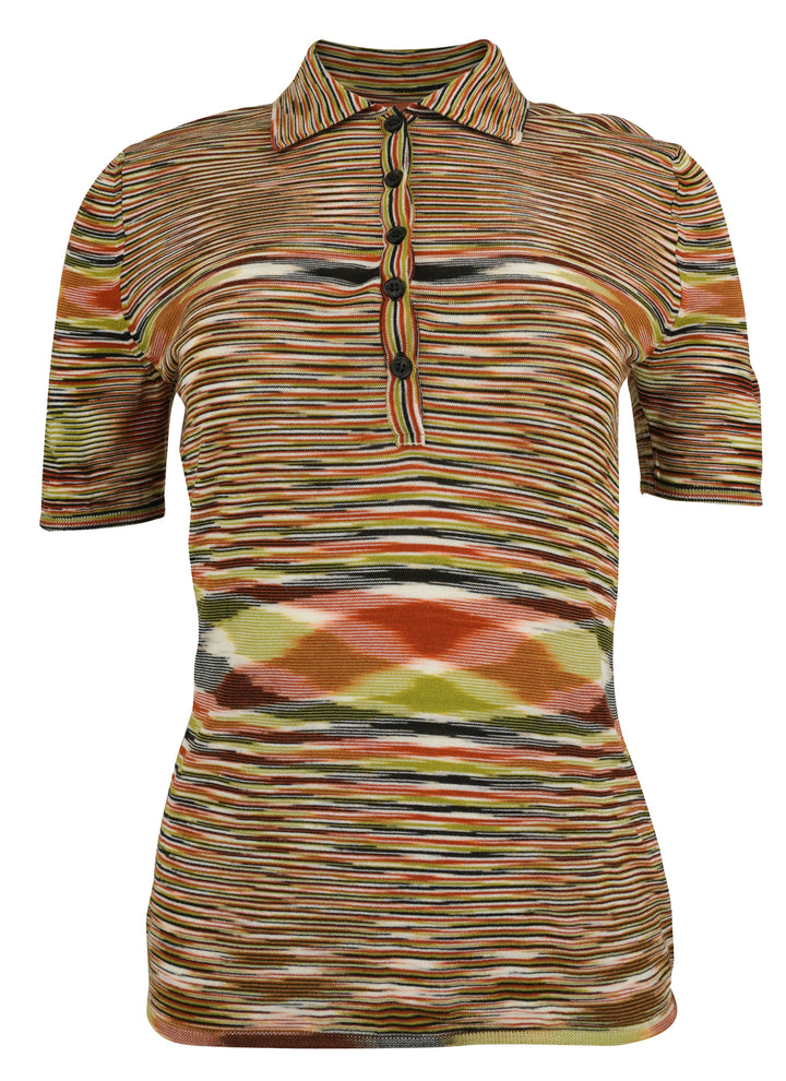 Missoni Wool Blend Polo Shirt in Multicolor Stripes - Discounts on Missoni at UAL