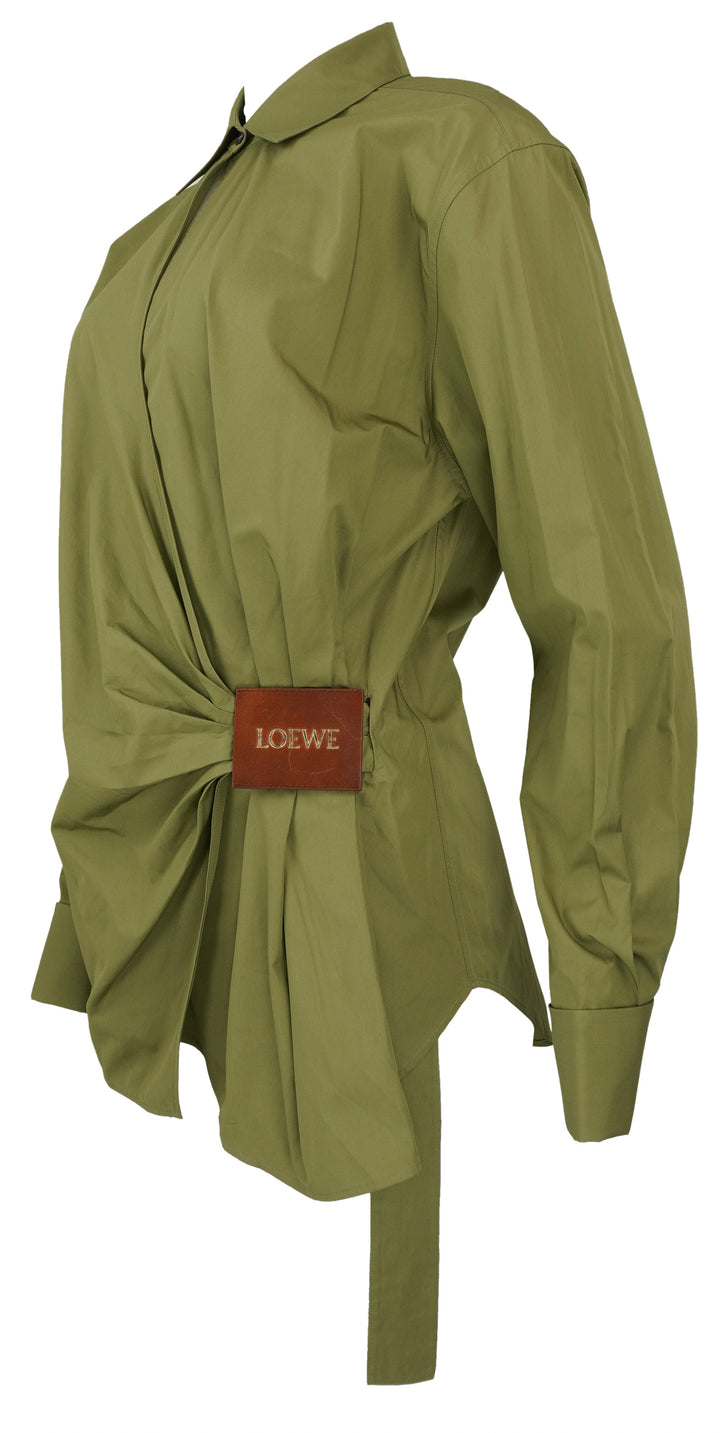 Loewe Wrap Cotton Poplin Shirt in Green - Discounts on LOEWE at UAL