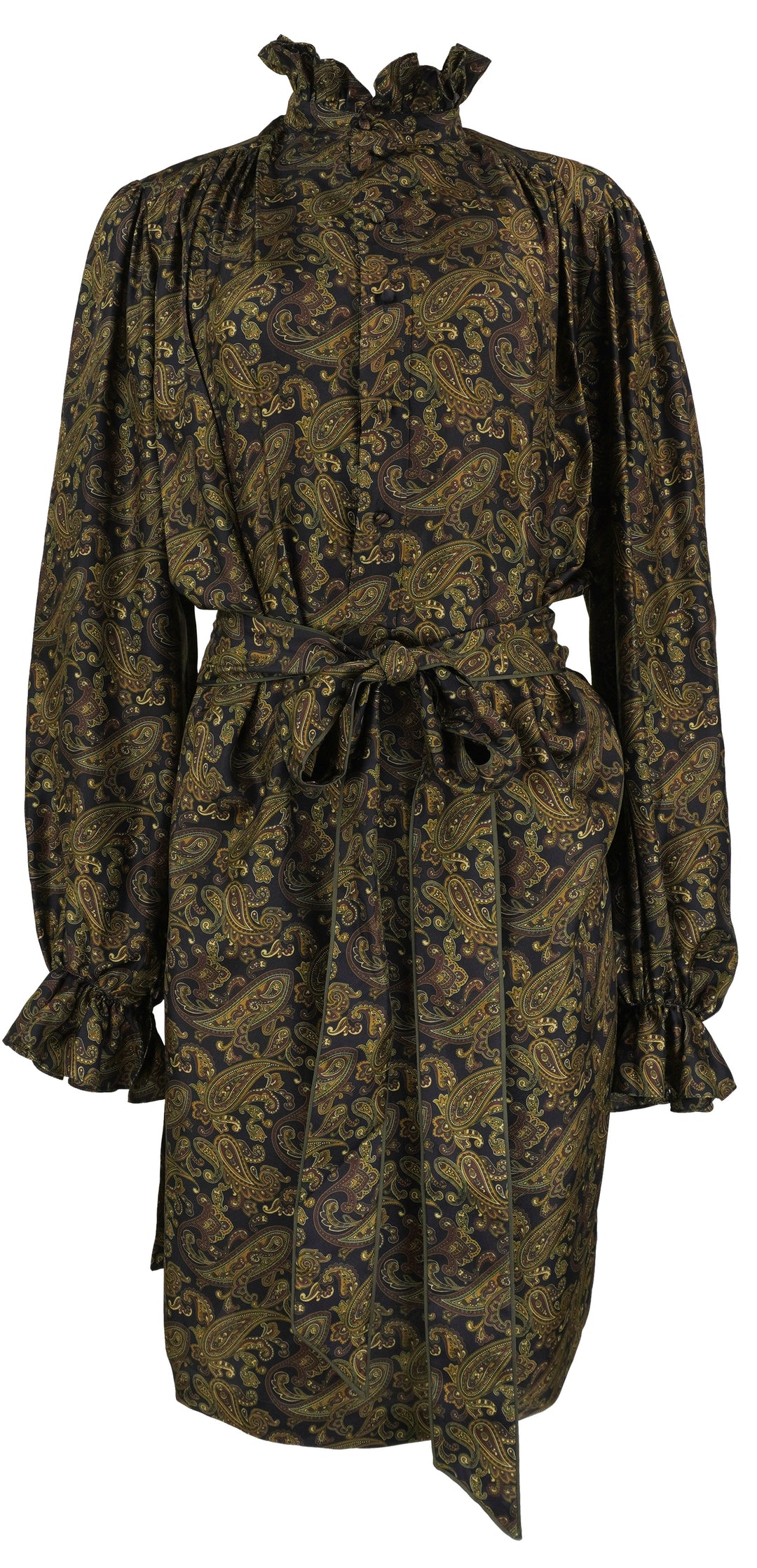 Saint Laurent Paisley Print Silk Tunic in Navy and Brown Multi - Discounts on Saint Laurent at UAL
