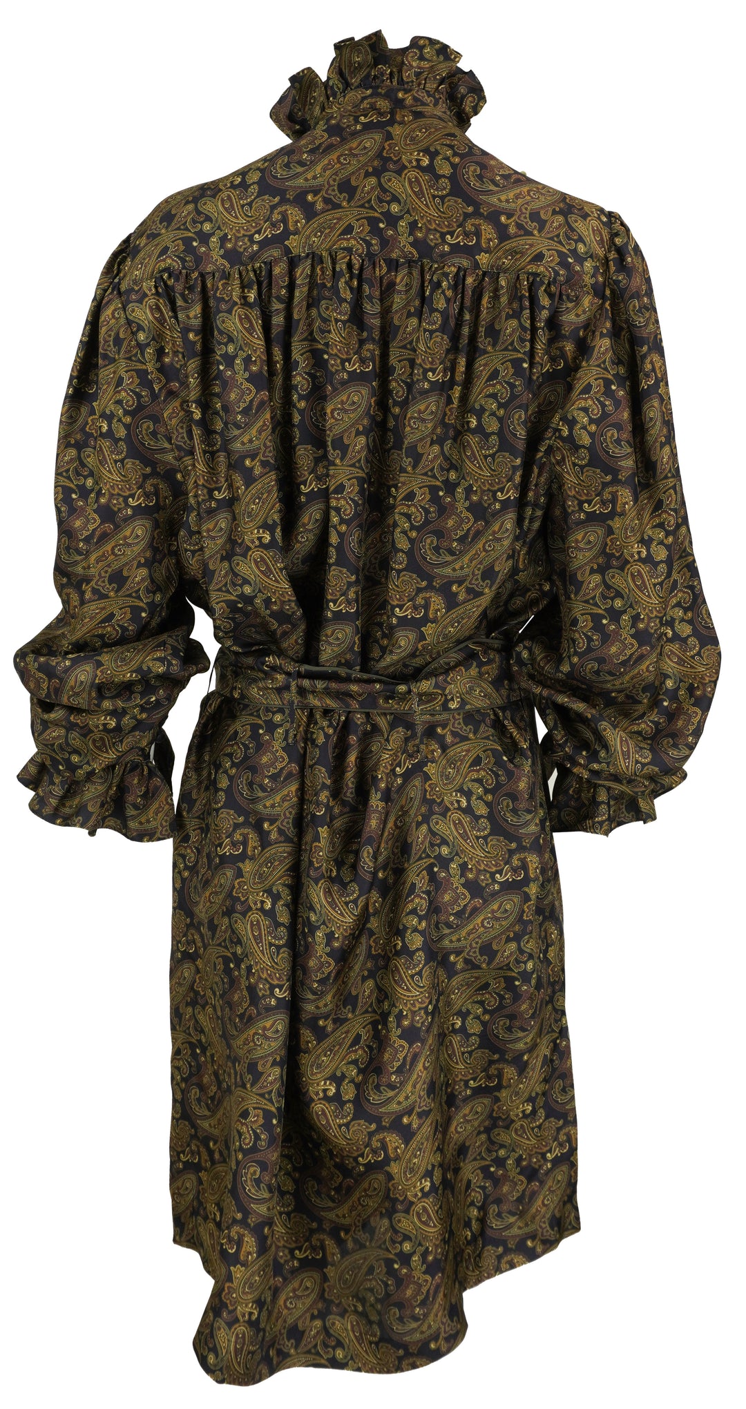 Saint Laurent Paisley Print Silk Tunic in Navy and Brown Multi - Discounts on Saint Laurent at UAL