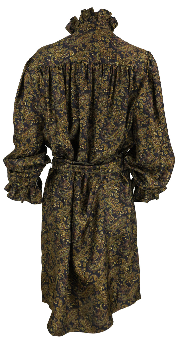 Saint Laurent Paisley Print Silk Tunic in Navy and Brown Multi - Discounts on Saint Laurent at UAL