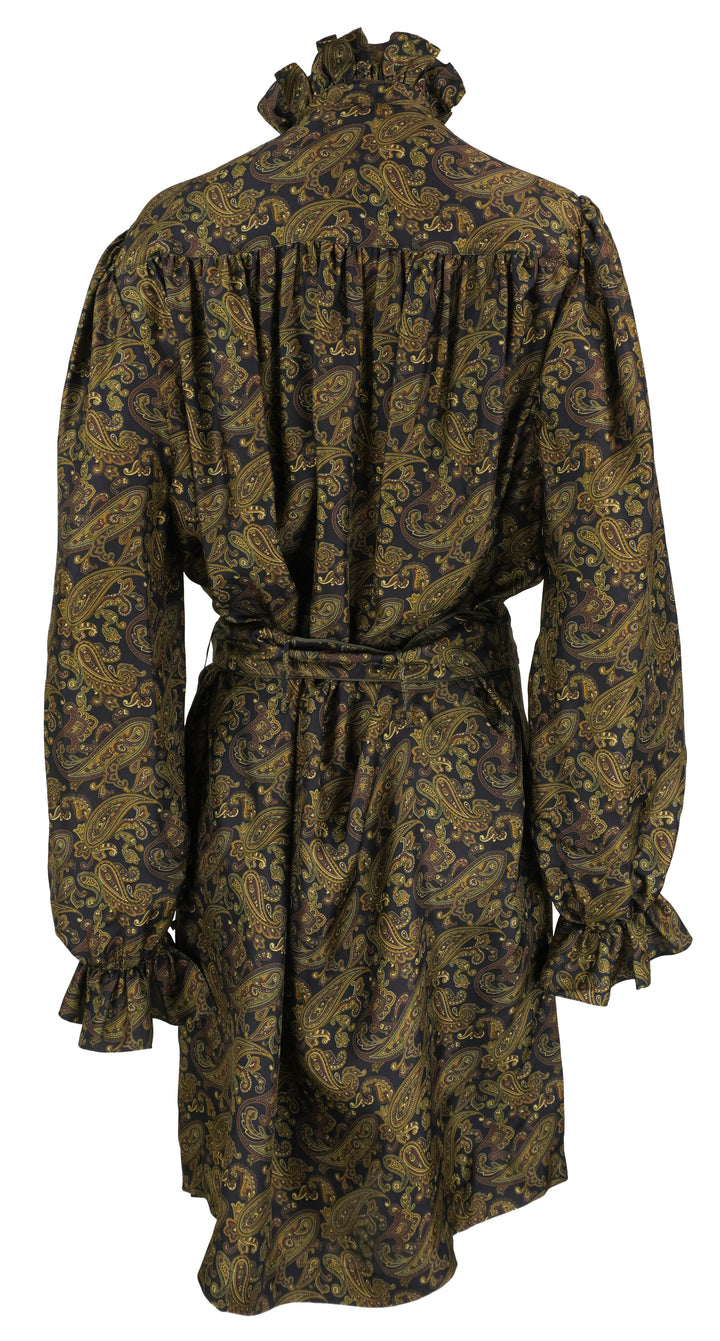 Saint Laurent Paisley Print Silk Tunic in Navy and Brown Multi - Discounts on Saint Laurent at UAL