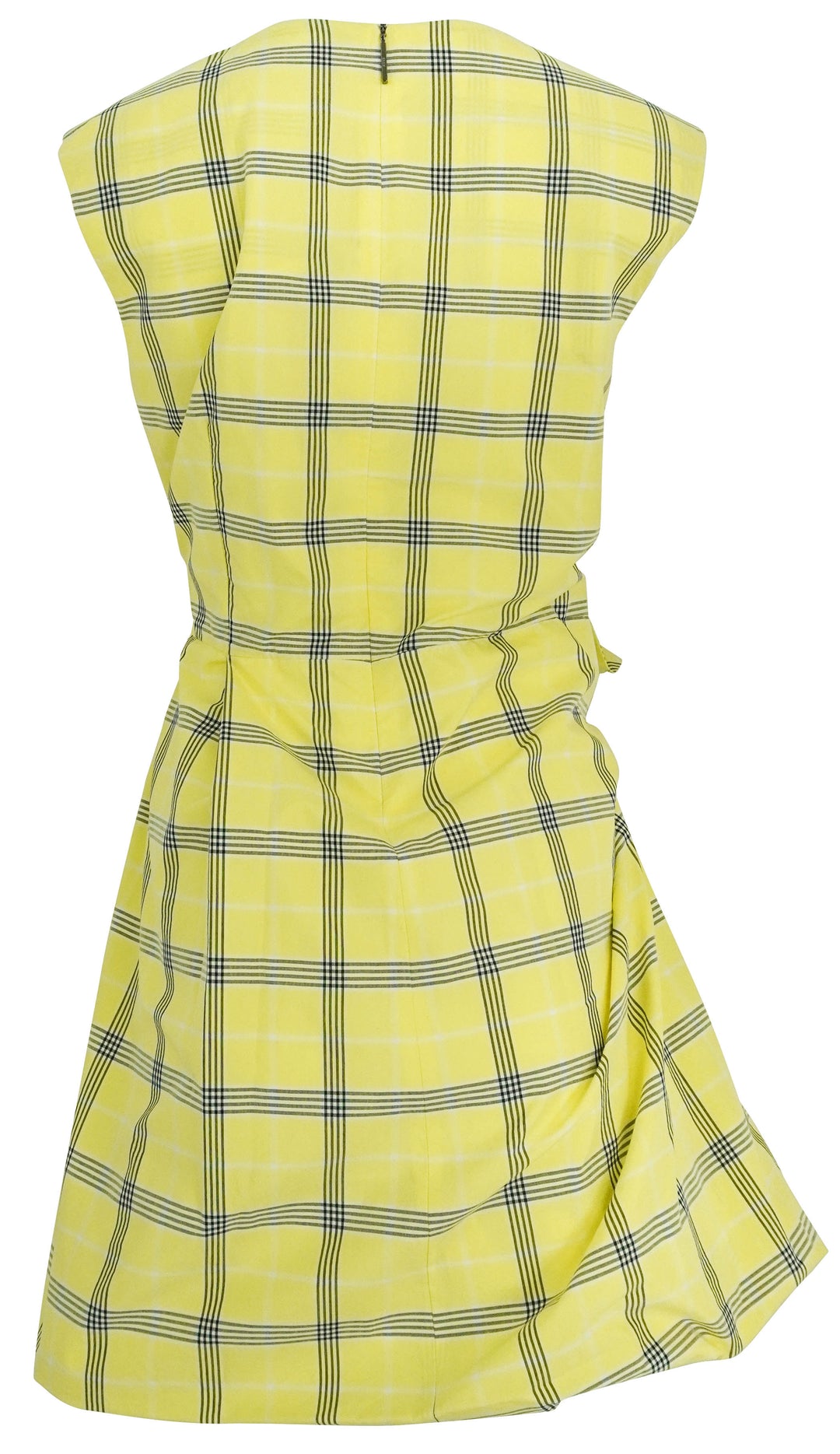 MSGM Poplin Check Draped Mini Dress with Bows in Yellow
