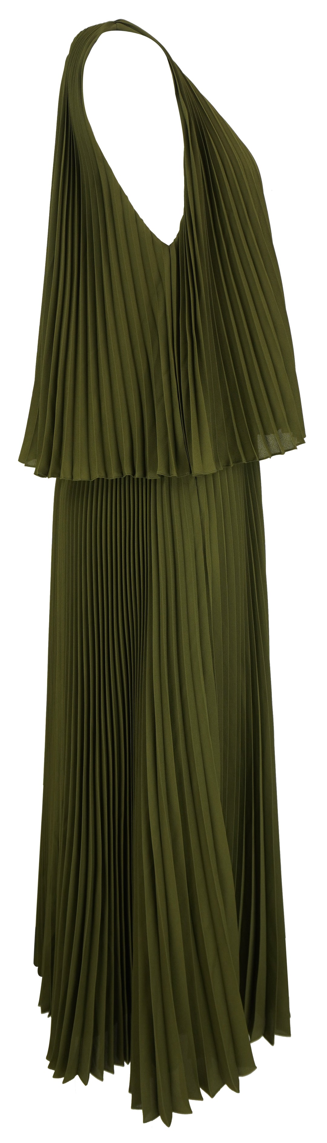 Brandon Maxwell The Hallett Pleated Maxi Dress in Olive Green - Discounts on Brandon Maxwell at UAL