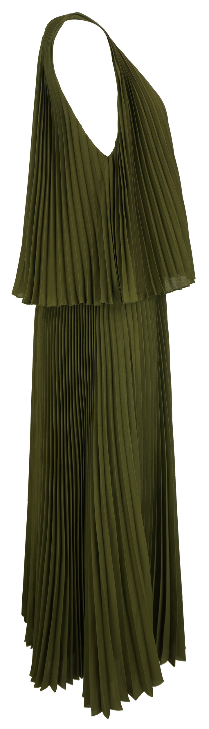 Brandon Maxwell The Hallett Pleated Maxi Dress in Olive Green - Discounts on Brandon Maxwell at UAL