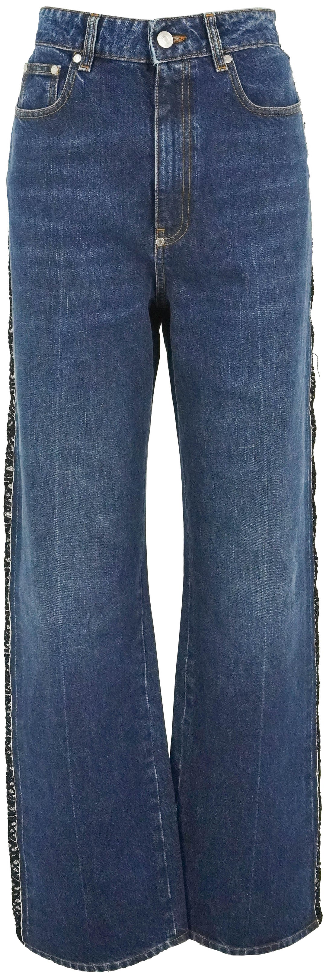 Stella McCartney Lace Detailed High Rise Straight Jeans in Dark Blue - Discounts on Stella McCartney at UAL