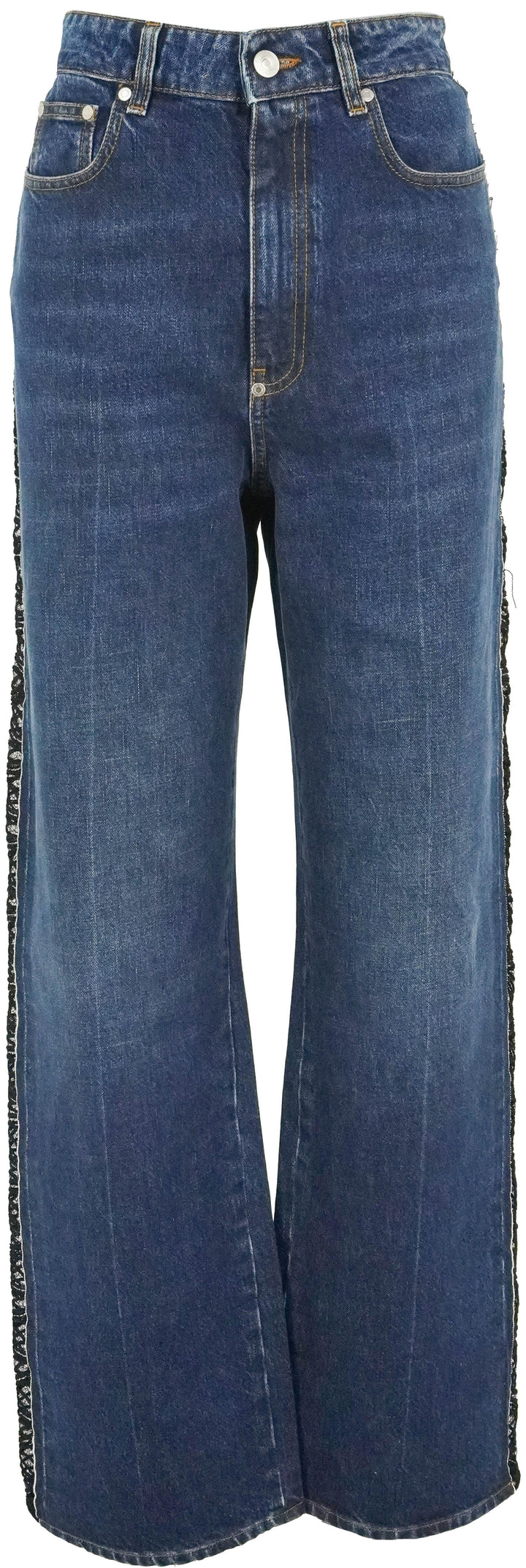 Stella McCartney Lace Detailed High Rise Straight Jeans in Dark Blue - Discounts on Stella McCartney at UAL