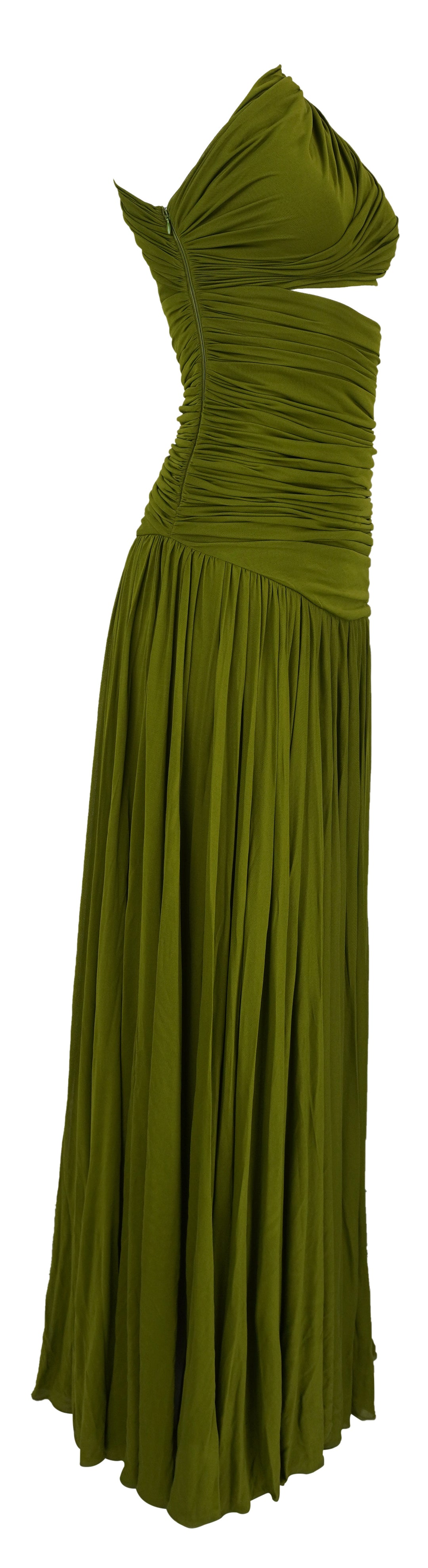 Giambattista Valli One Shoulder Cut-Out Maxi Dress in Khaki Green - Discounts on Giambattista Valli at UAL