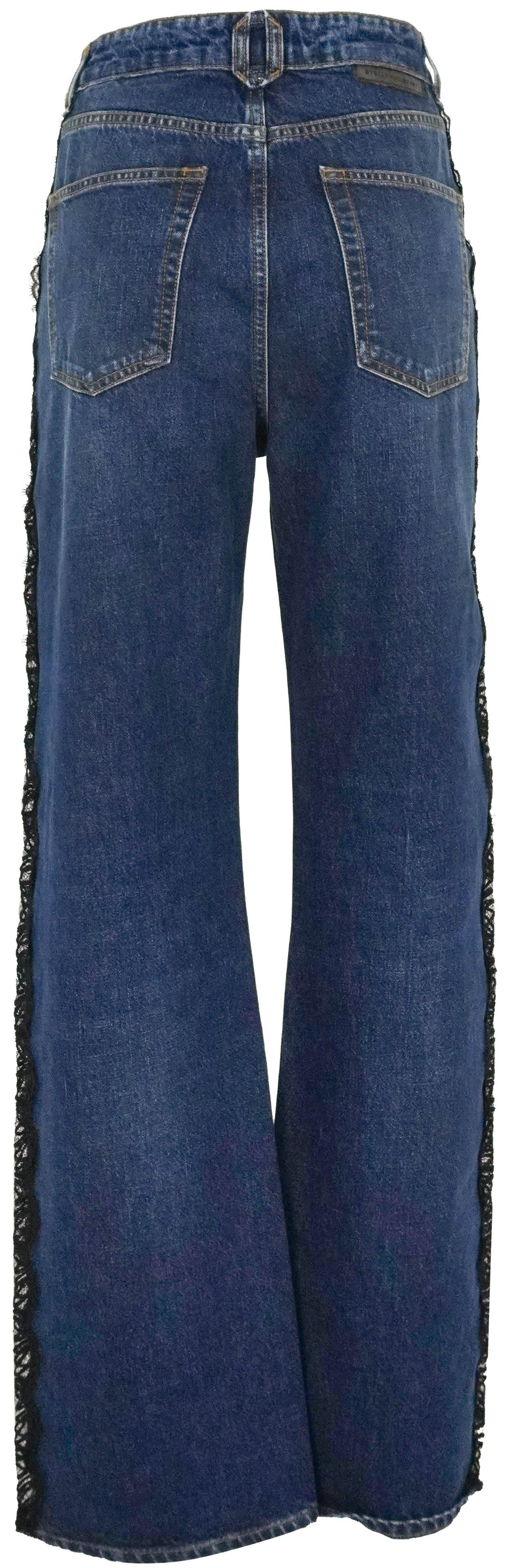 Stella McCartney Lace Detailed High Rise Straight Jeans in Dark Blue - Discounts on Stella McCartney at UAL