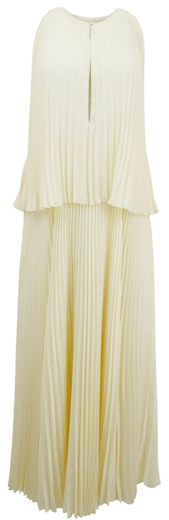 Brandon Maxwell The Hallett Pleated Two Tiered Tea Length Dress in Off White