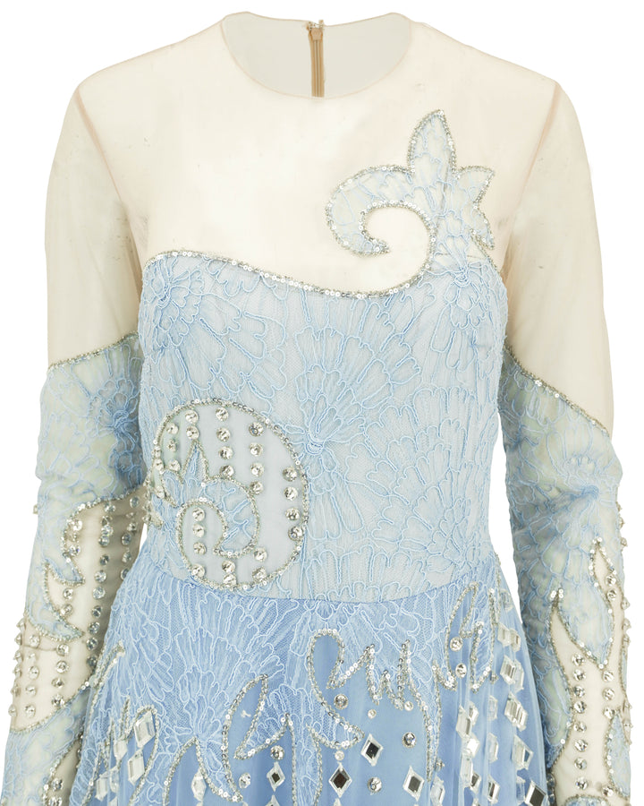 Georges Hobeika Long Sleeve Gown in Baby Blue