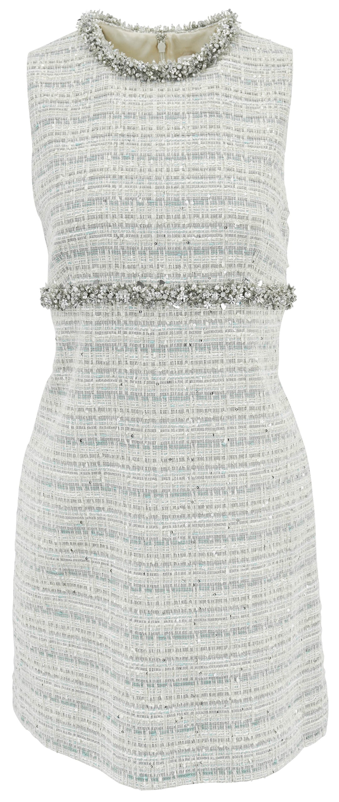 Valentino Embellished Tweed Dress in Cream, Grey and Blue