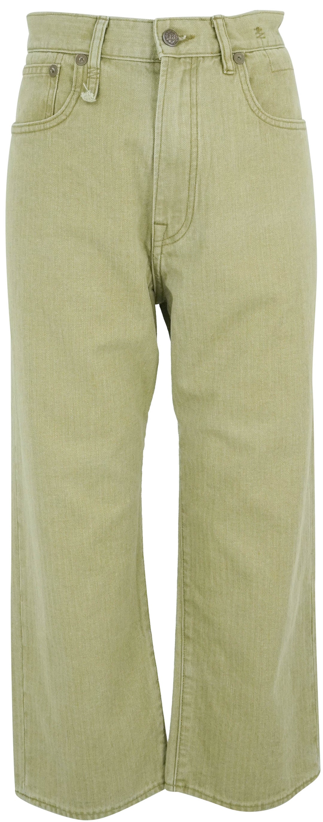 R13 Ex Boyfriend Jeans in Khaki Herringbone Twill - Discounts on R13 at UAL
