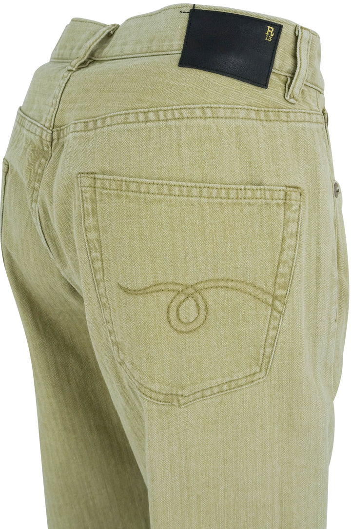 R13 Ex Boyfriend Jeans in Khaki Herringbone Twill - Discounts on R13 at UAL