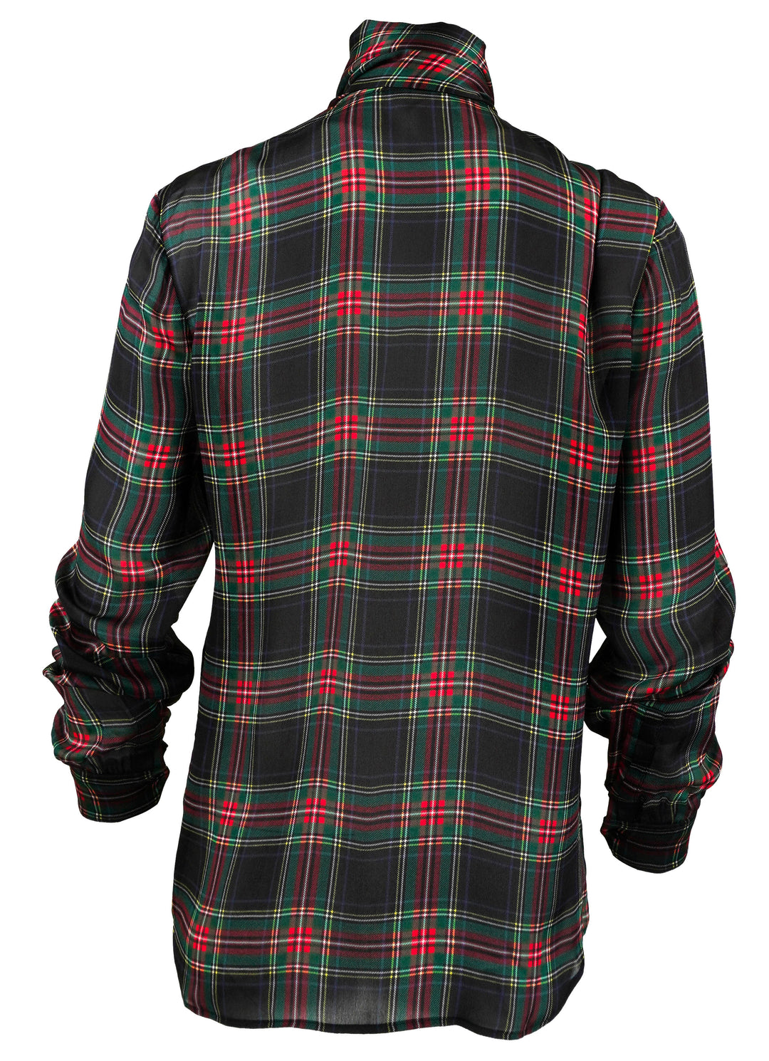 Saint Laurent Tartan Print Lavallière Blouse in Noir Multicolor