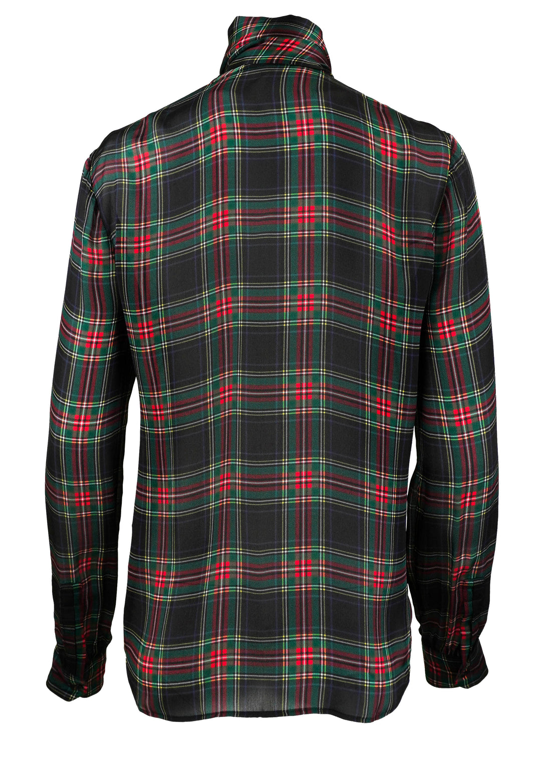 Saint Laurent Tartan Print Lavallière Blouse in Noir Multicolor
