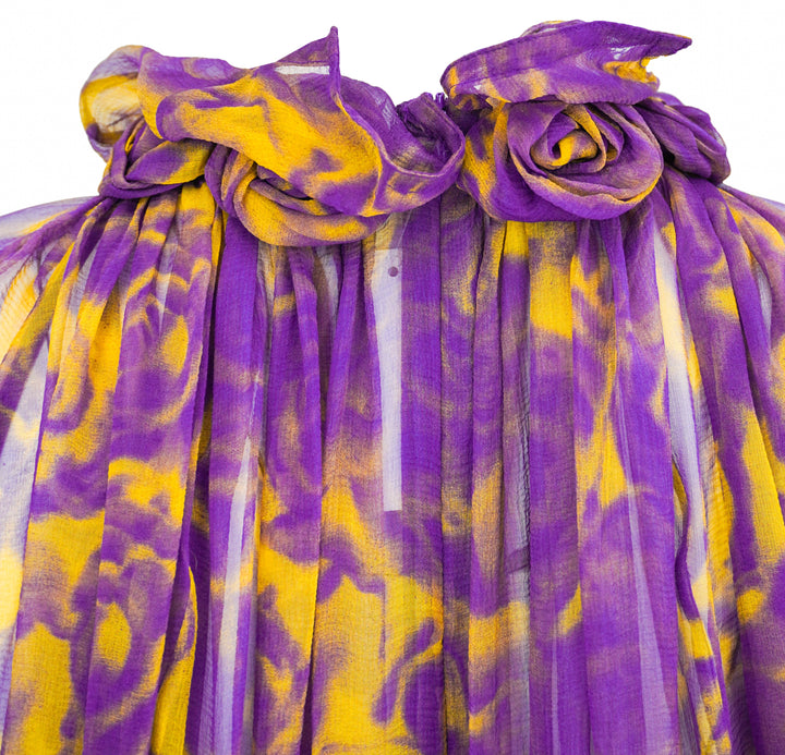 Burberry Rose Print Dress in Purple and Yellow