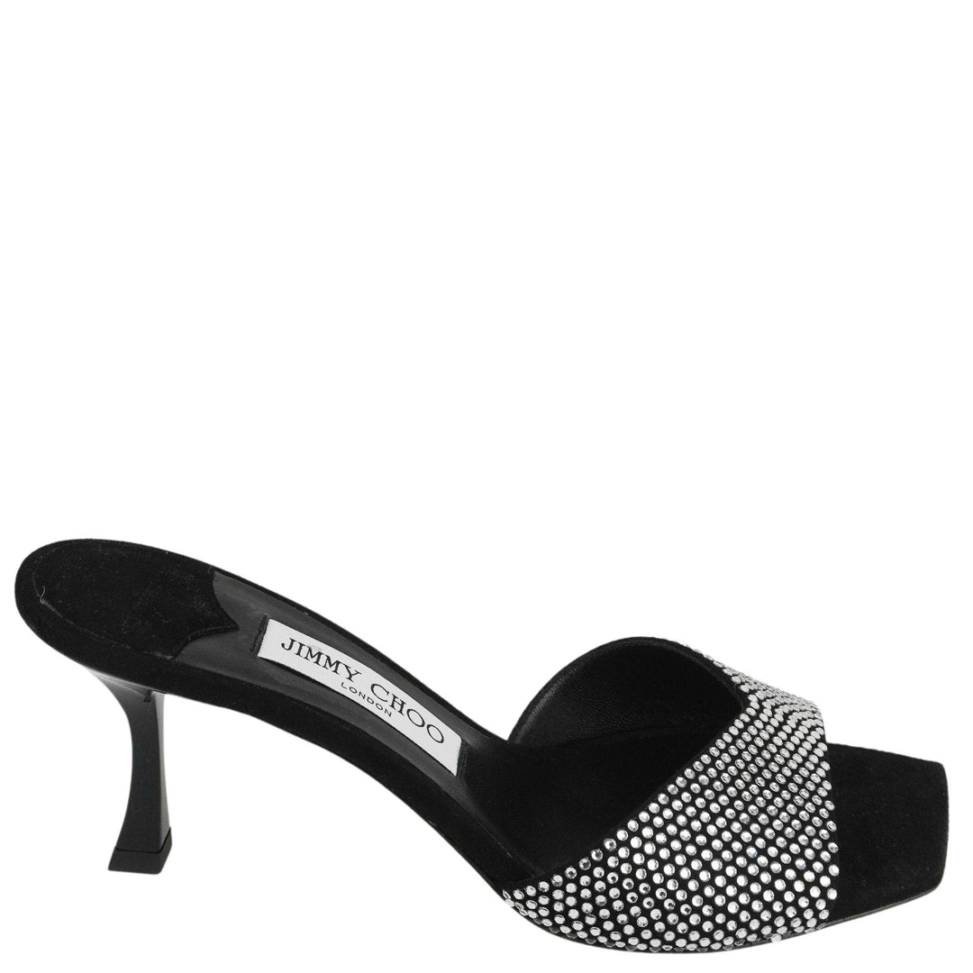 Jimmy Choo Skye Mules in Black and Silver - Discounts on Jimmy Choo at UAL