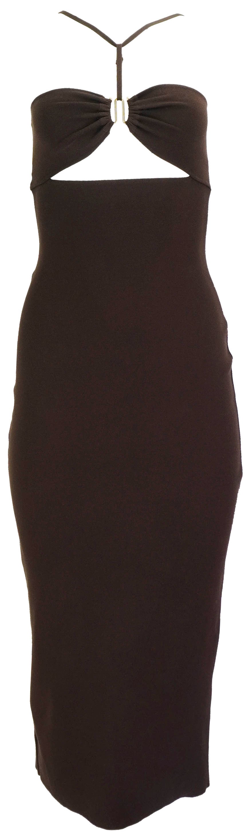 Zeynep Arcay Y-Neck Knit Midi Dress in Brown - Discounts on Zeynep Arcay at UAL