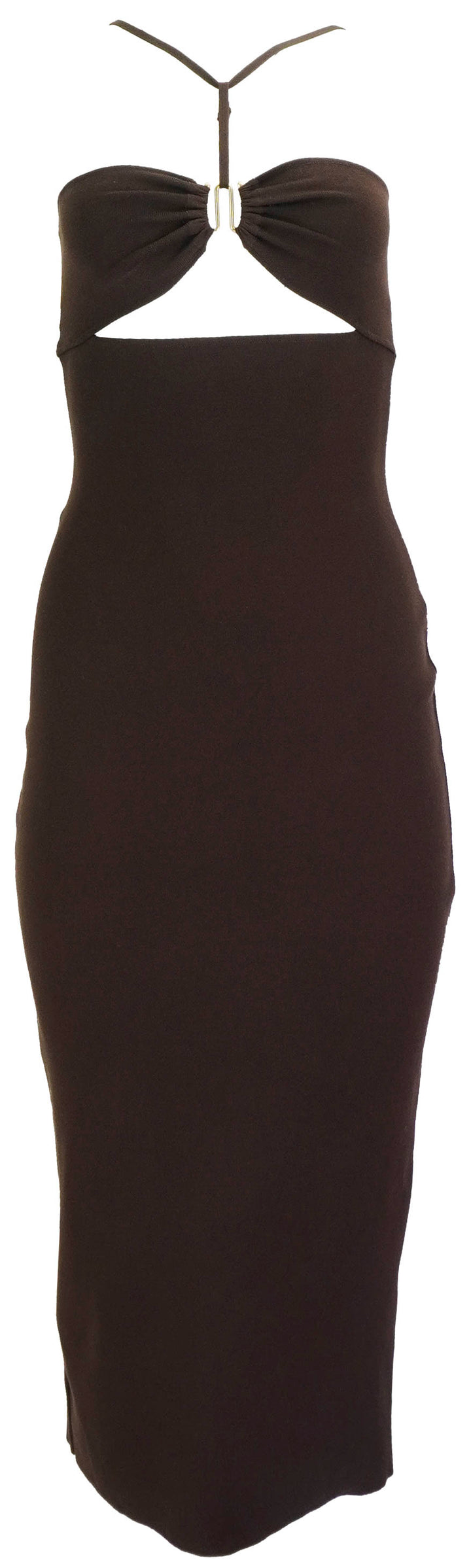 Zeynep Arcay Y-Neck Knit Midi Dress in Brown - Discounts on Zeynep Arcay at UAL