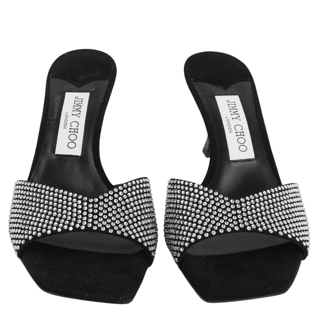 Jimmy Choo Skye Mules in Black and Silver - Discounts on Jimmy Choo at UAL