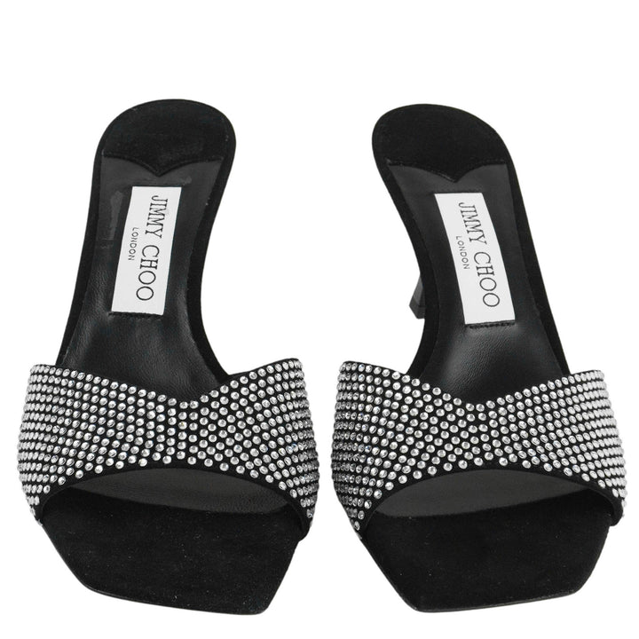 Jimmy Choo Skye Mules in Black and Silver - Discounts on Jimmy Choo at UAL