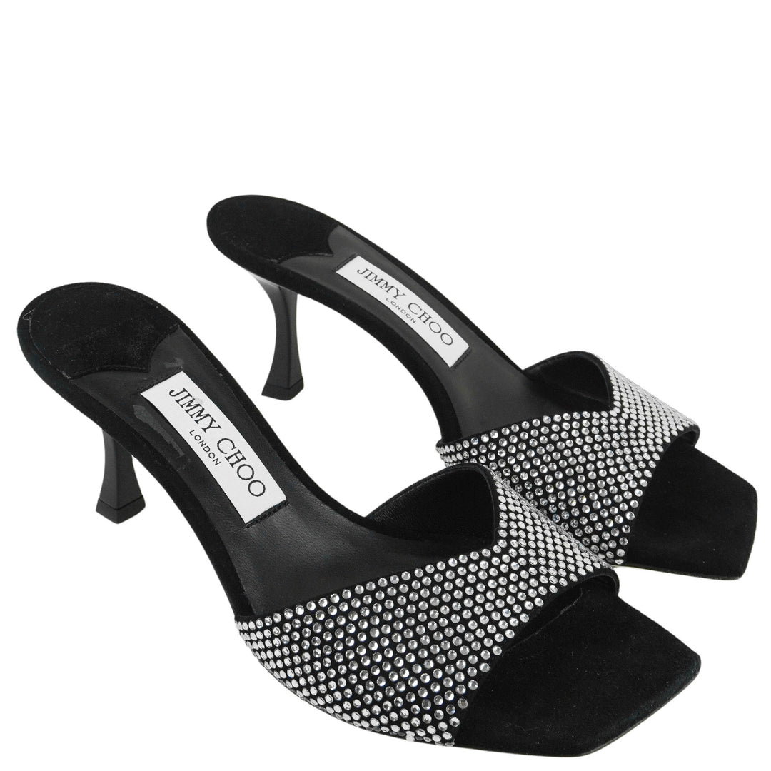 Jimmy Choo Skye Mules in Black and Silver - Discounts on Jimmy Choo at UAL