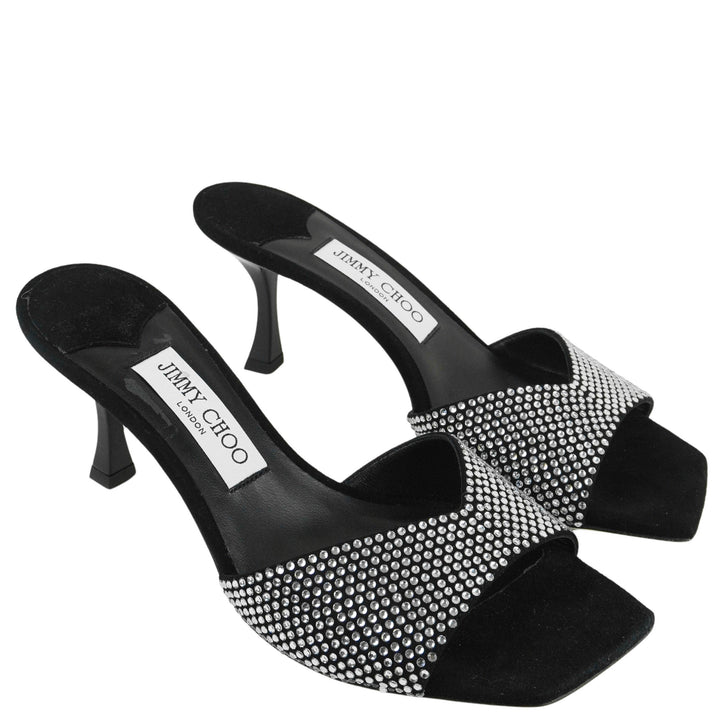Jimmy Choo Skye Mules in Black and Silver - Discounts on Jimmy Choo at UAL