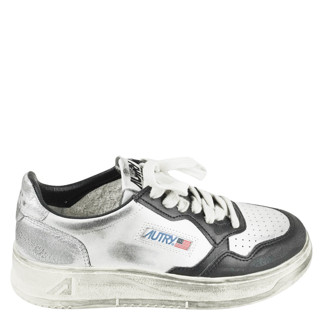 Autry Super Vintage Low Top Sneakers in Black and Silver - Discounts on Autry at UAL