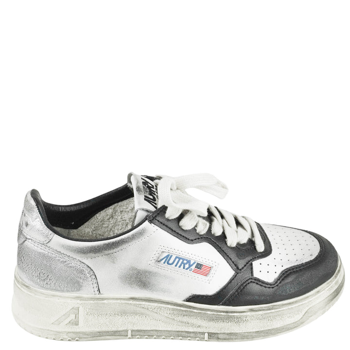 Autry Super Vintage Low Top Sneakers in Black and Silver - Discounts on Autry at UAL