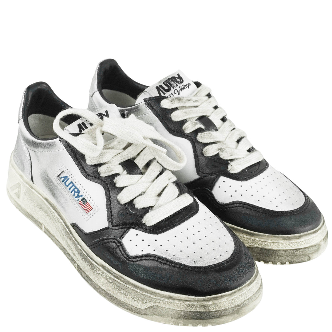 Autry Super Vintage Low Top Sneakers in Black and Silver - Discounts on Autry at UAL