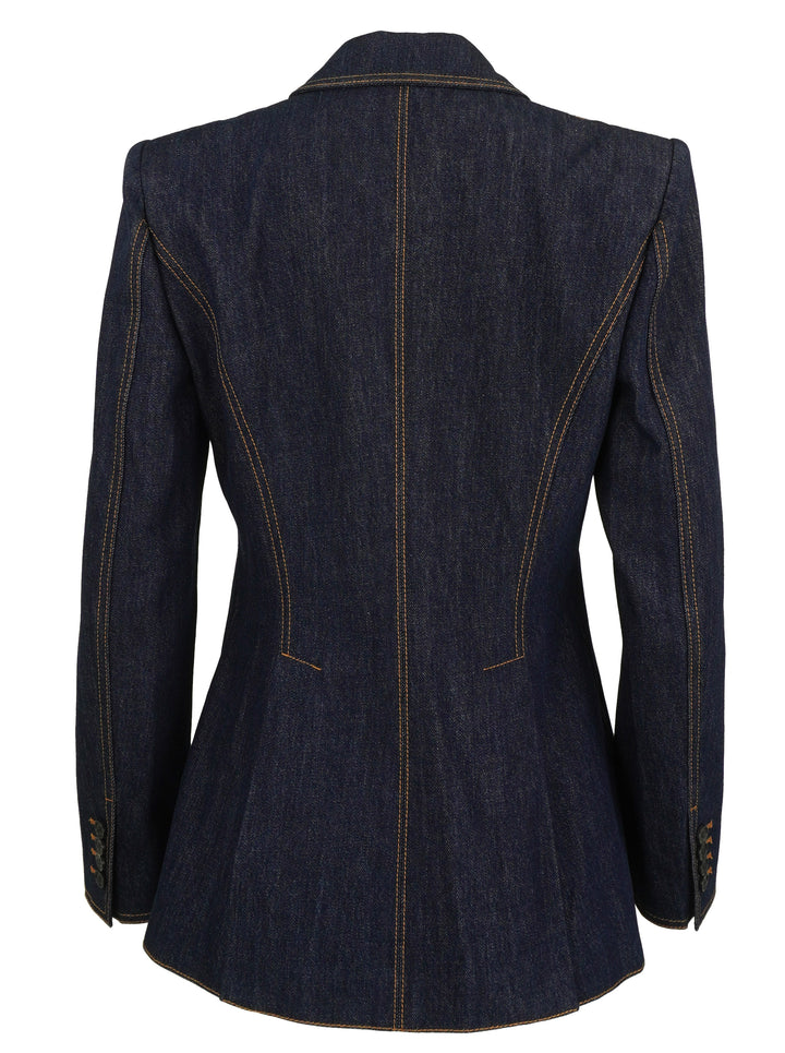 Alexander McQueen Lace Up Detail Denim Blazer in Dark Blue