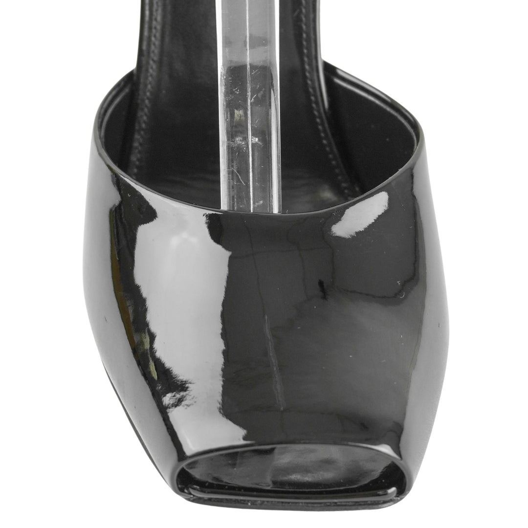 Saint Laurent La Scandale Patent Leather Wedges in Black/Leopard Print